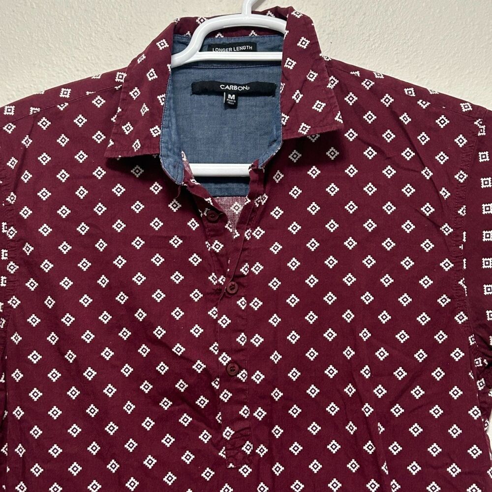 Carbon Button-Up M Burgundy 100% Cotton Longer Length Fit